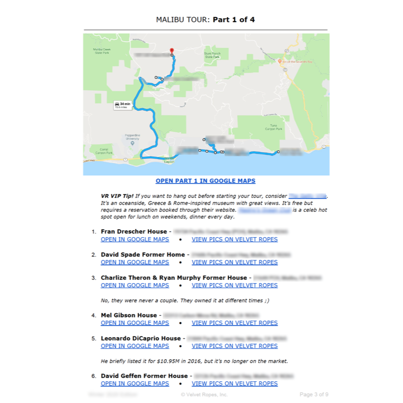 Malibu Celebrity Homes Map Tour