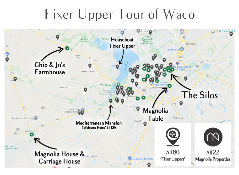 Waco Fixer Upper Tour - Map of Magnolia Silos & Homes